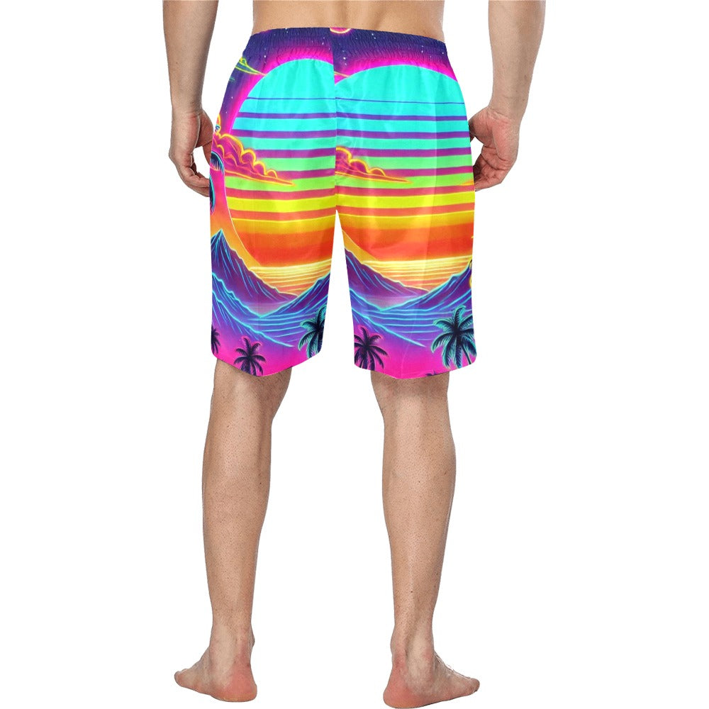 Neon Rainbow Sunset Men's Swim Trunk