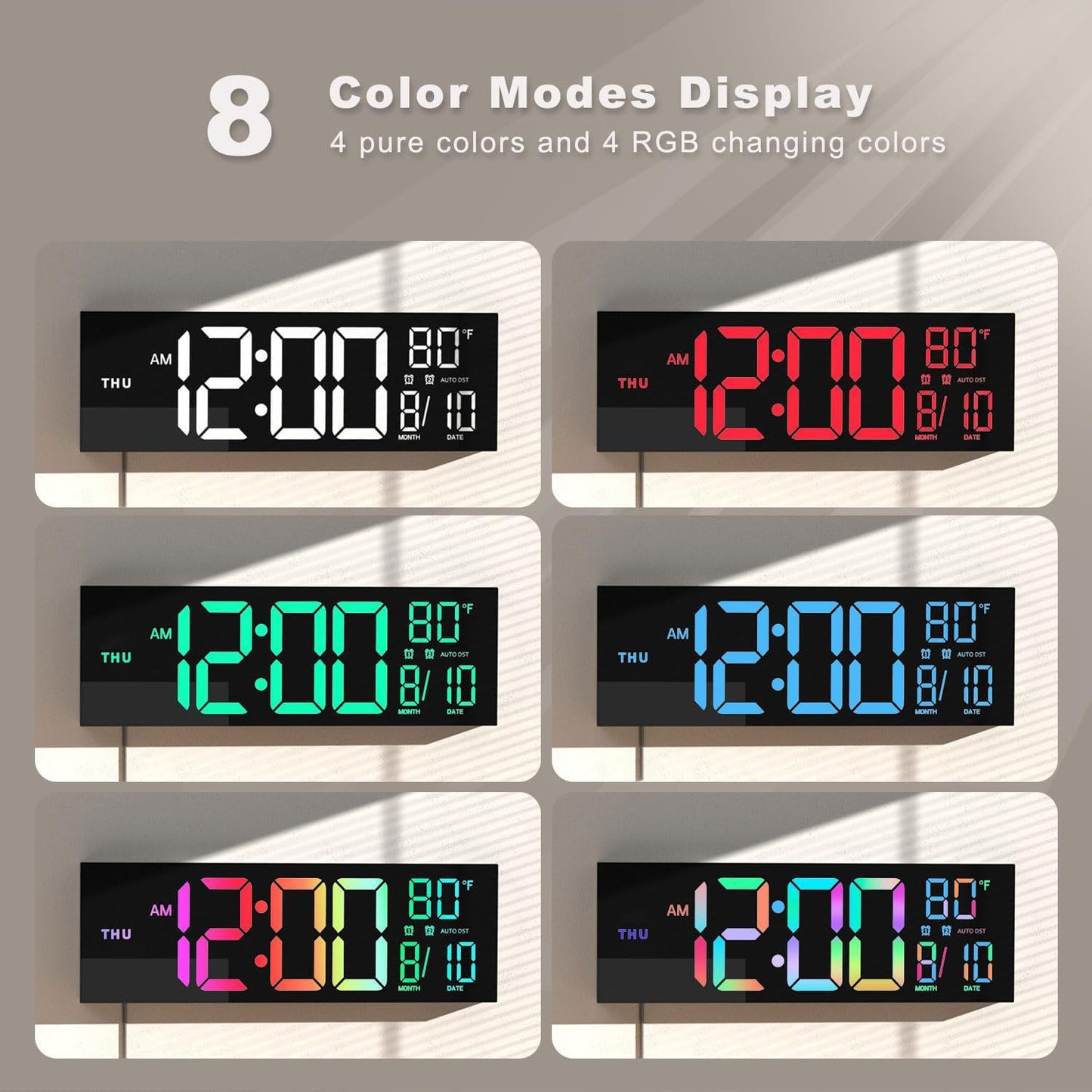 Rainbow Large Digital Wall Clock with Remote Control