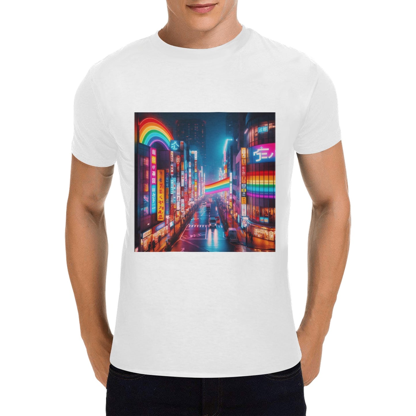 Neon Rainbow Downtown Tokyo Japan Men's T-Shirt