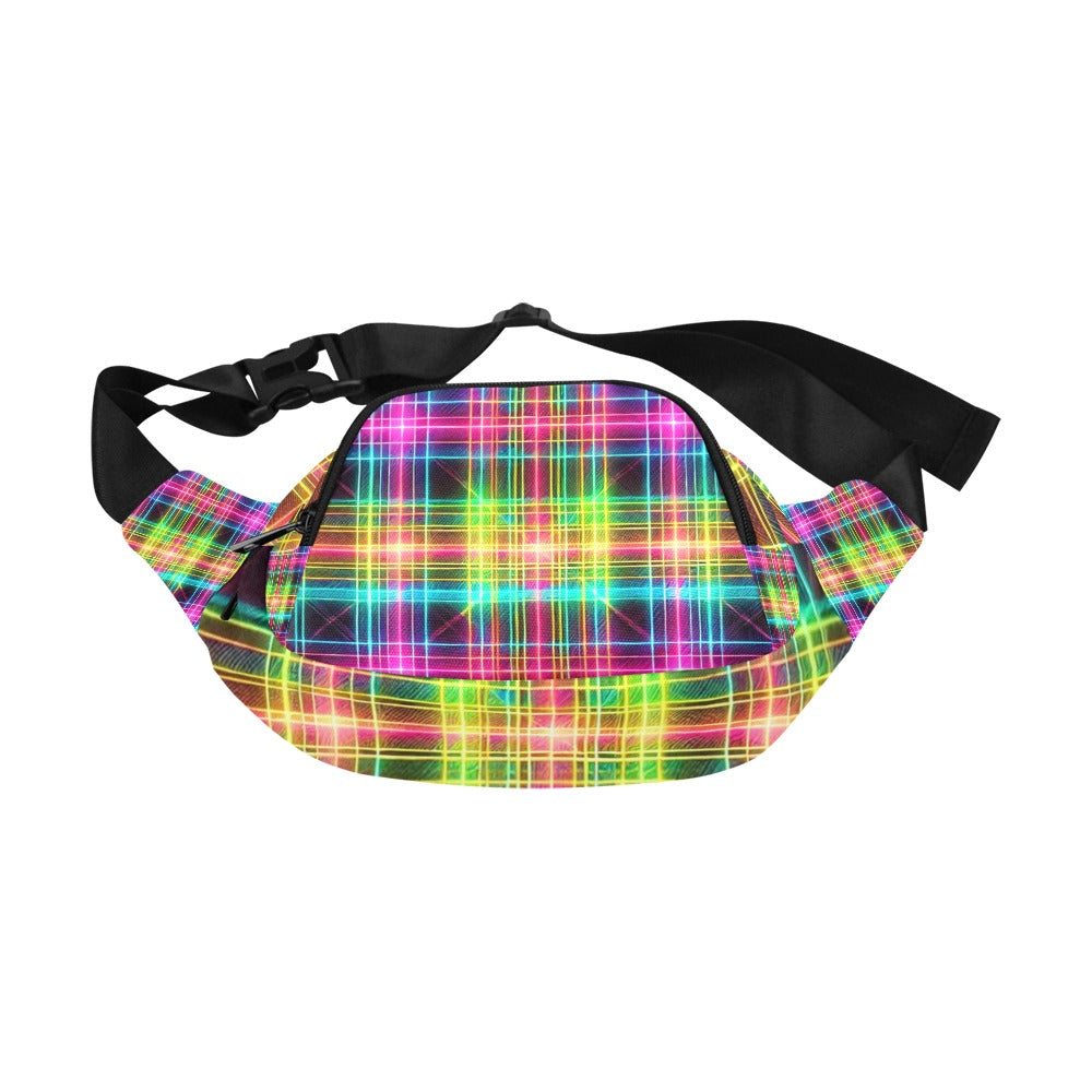 Neon Rainbow Plaid Unisex Waist Bag