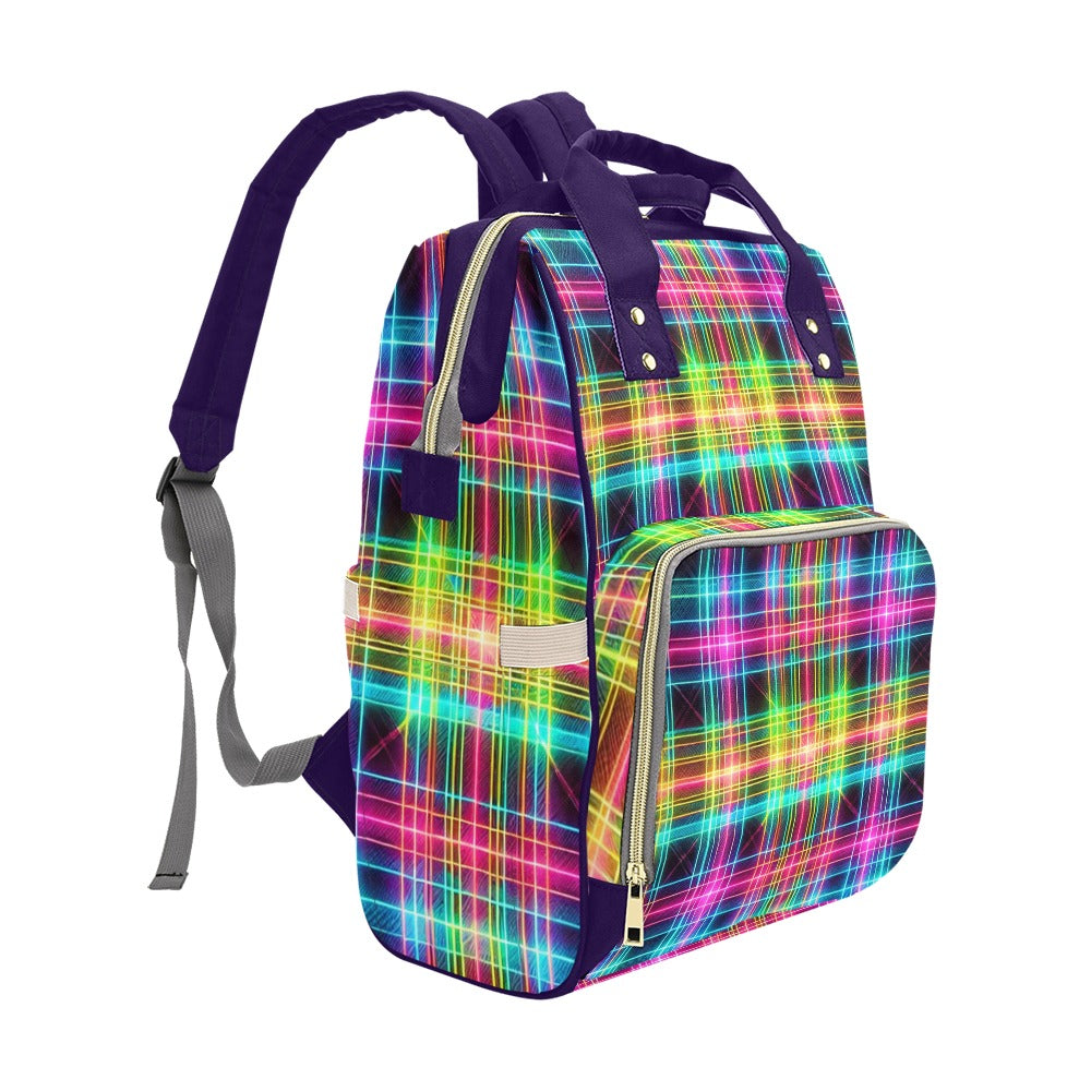 Neon Rainbow Plaid Multi-Function Backpack