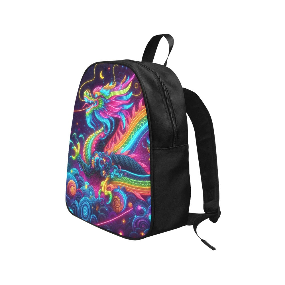 Neon Rainbow Dragon Canvas Backpack