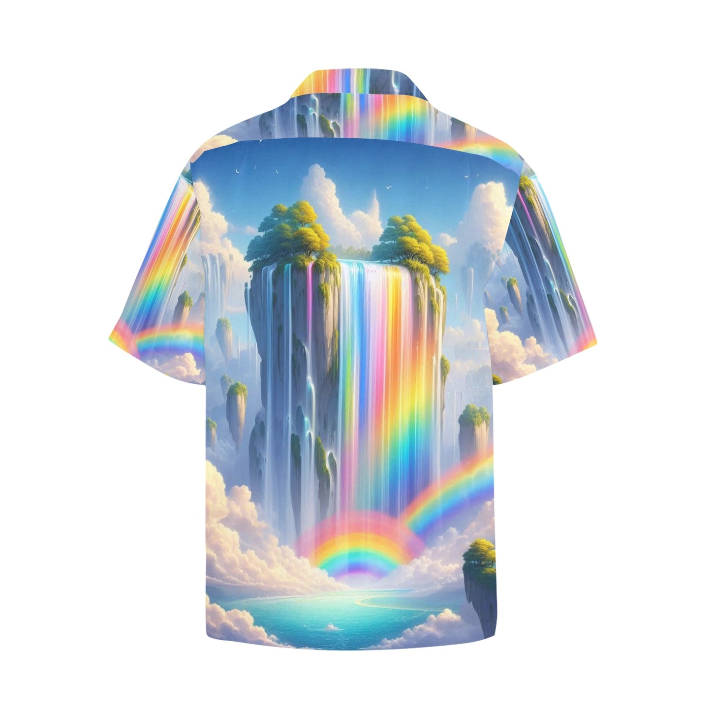 Neon Rainbow Waterfall Hawaiian Shirt with Pocket