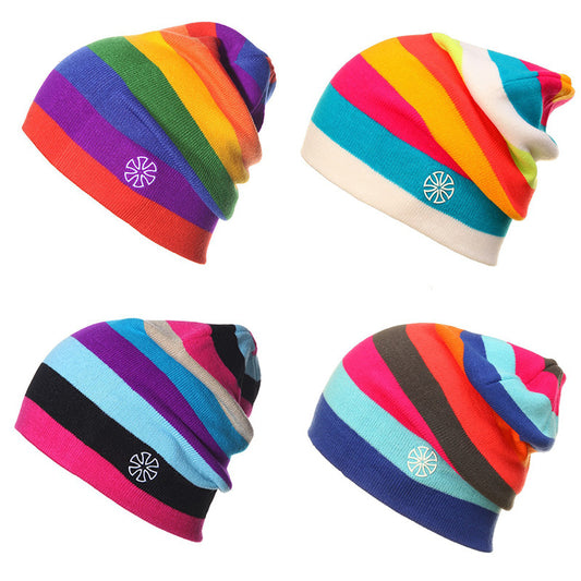 Casual Striped Knitted Beanie Hat for Outdoor Activities