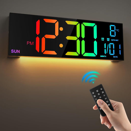 Rainbow Large Digital Wall Clock with Remote Control