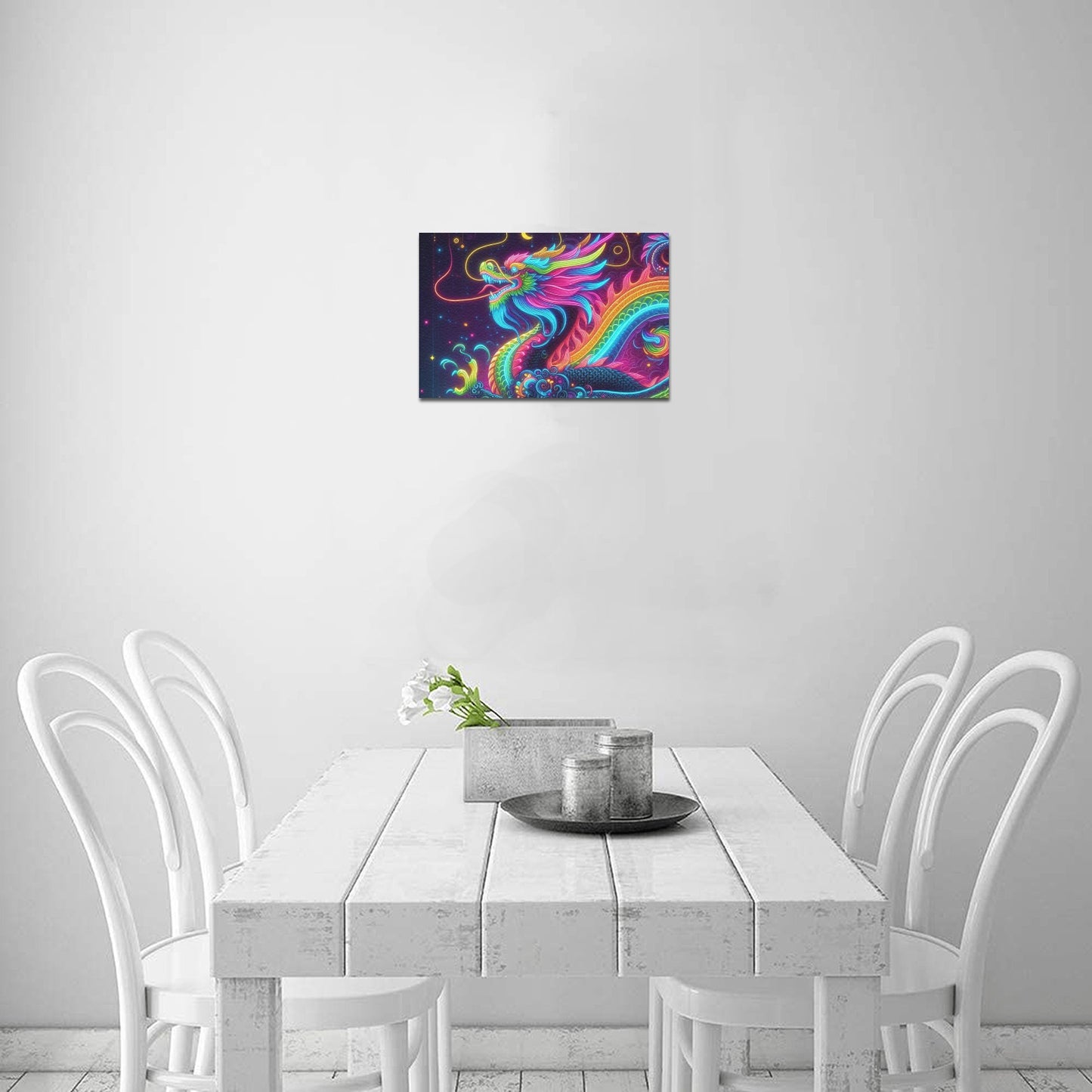 Neon Rainbow Dragon Framed Canvas Print 12" x 8"