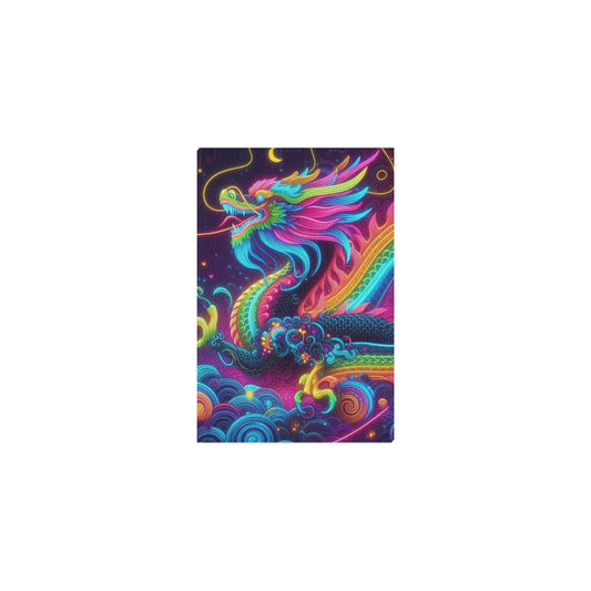 Neon Rainbow Dragon Framed Canvas Print 8"x12"