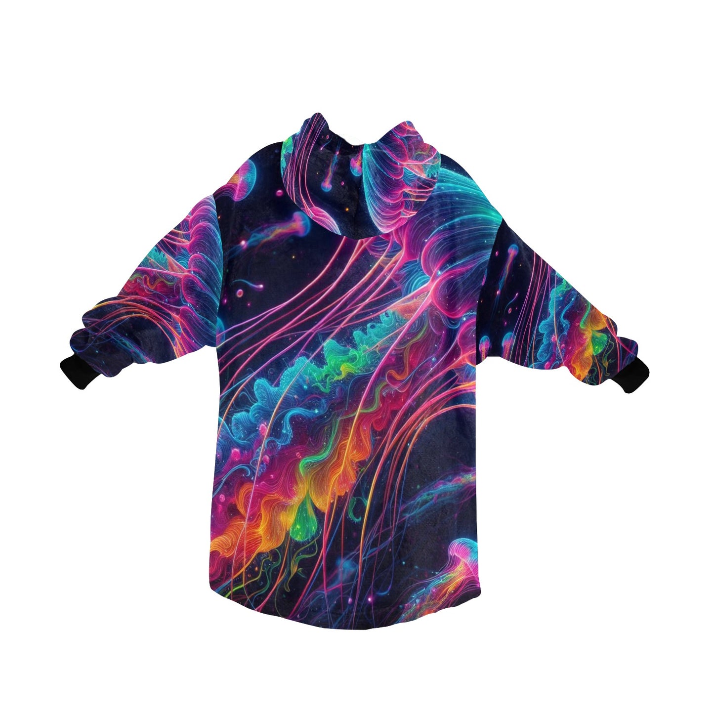 Neon Rainbow Jellyfish Blanket Hoodie for Men