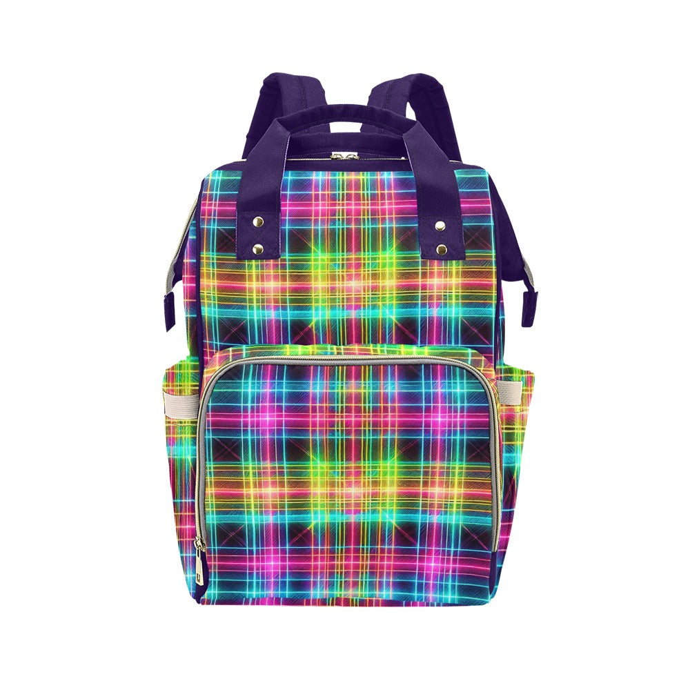 Neon Rainbow Plaid Multi-Function Backpack