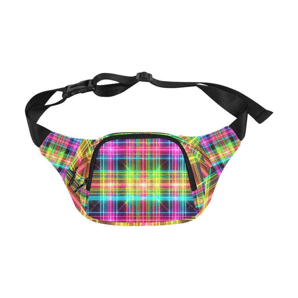 Neon Rainbow Plaid Unisex Waist Bag