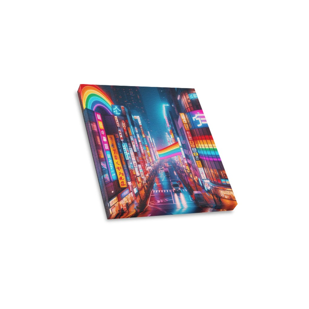 Neon Rainbow Downtown Tokyo Canvas Print 12"x12"