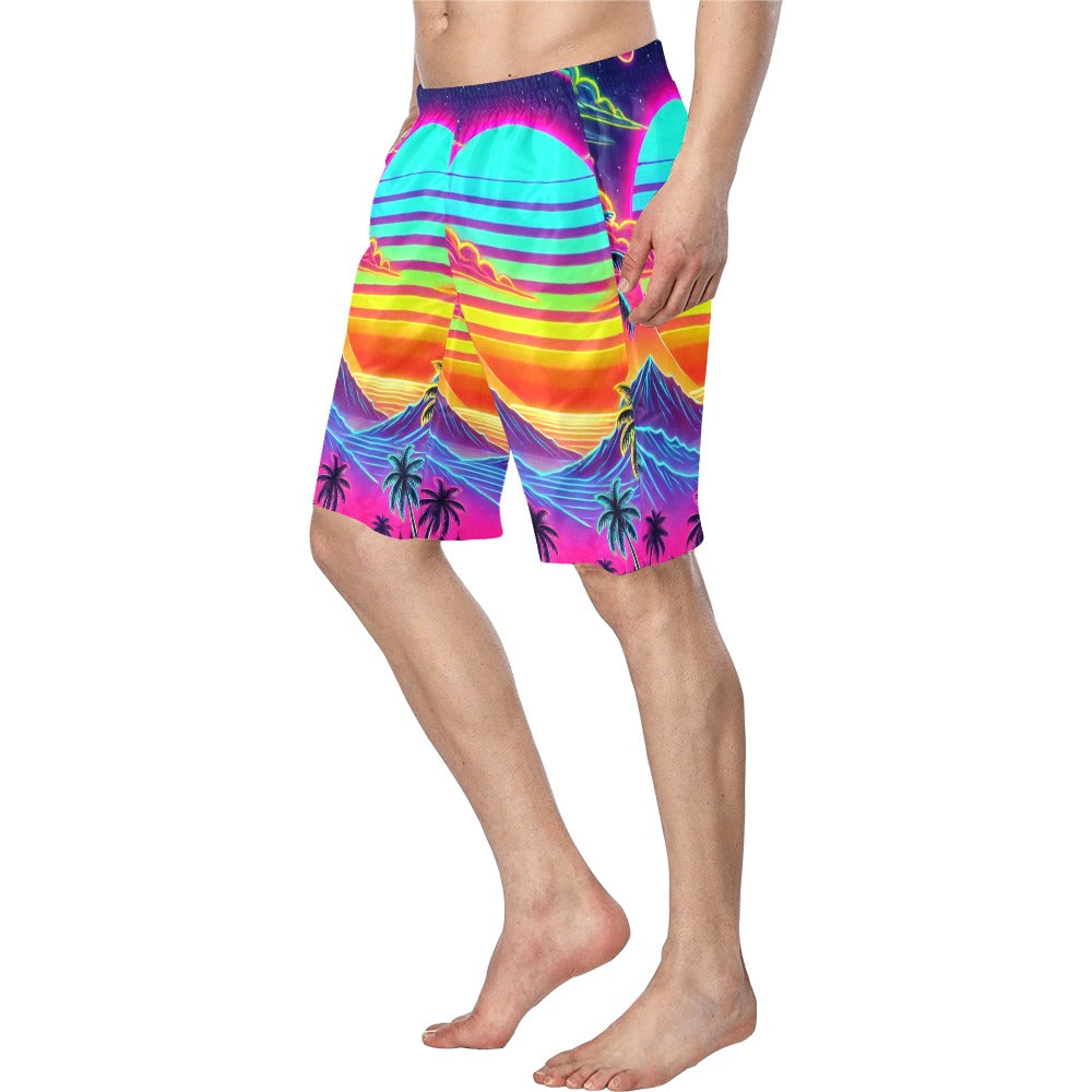 Neon Rainbow Sunset Men's Swim Trunk