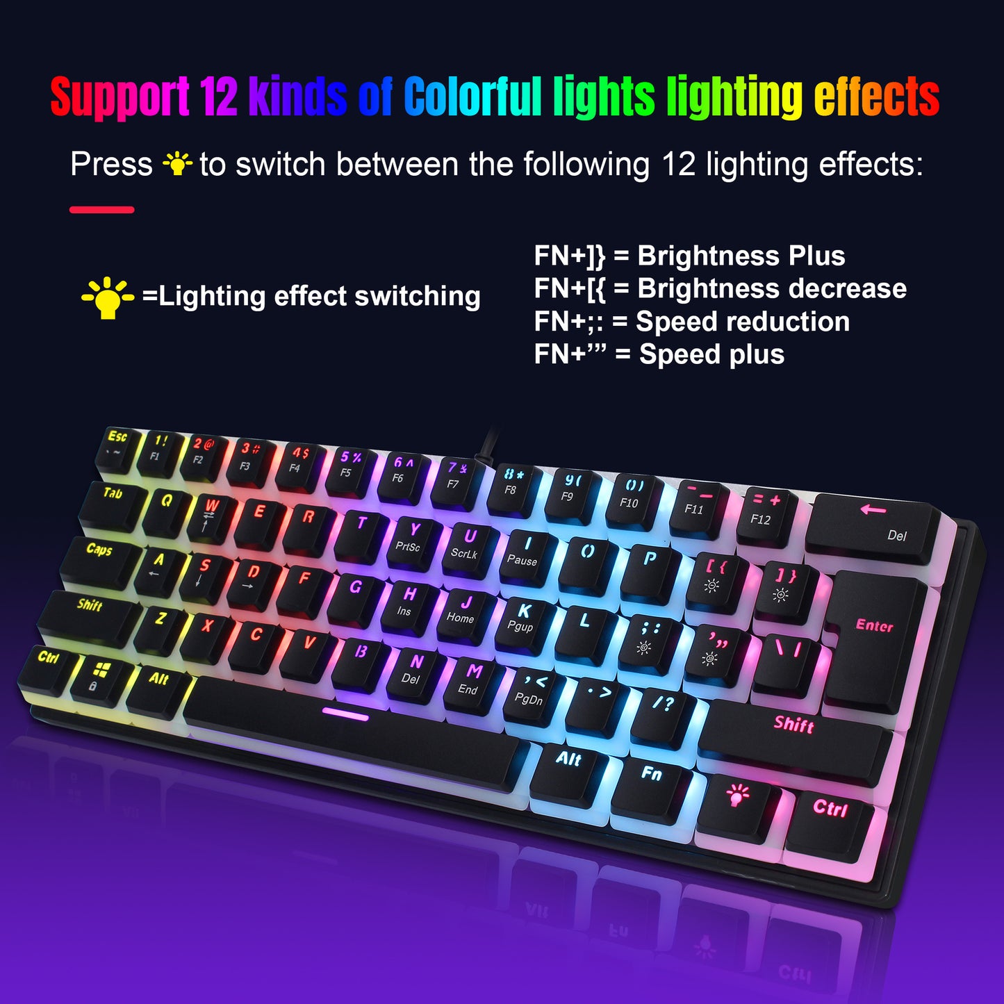 61-Key Wired Mechanical Keyboard with Pudding Keycaps