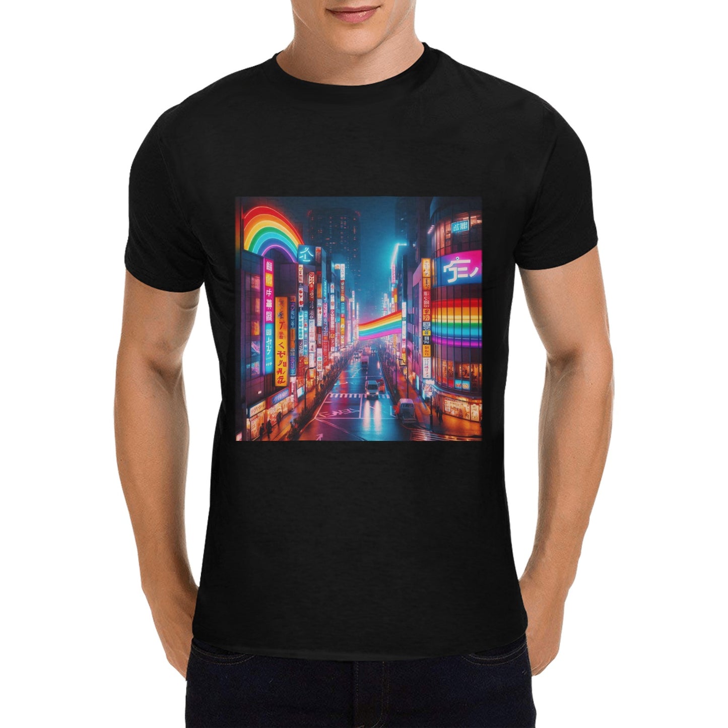 Neon Rainbow Downtown Tokyo Japan Men's T-Shirt