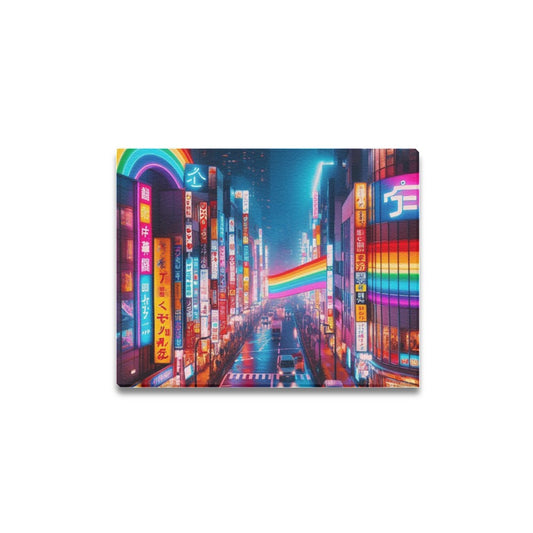 Neon Rainbow Downtown Tokyo Japan Framed Canvas Print