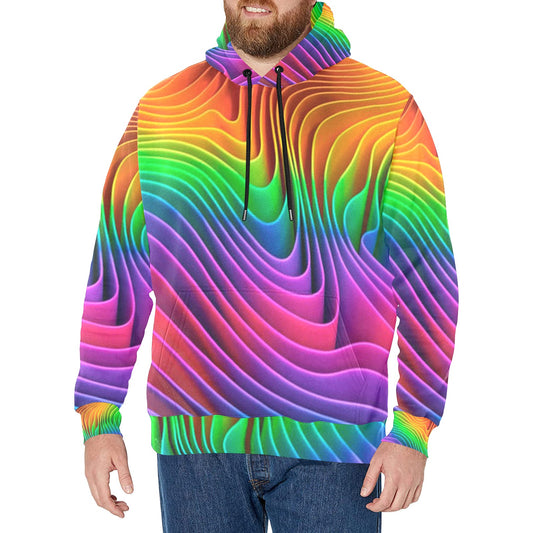 Neon Rainbow Waves Men's Long Sleeve Fleece Hoodie