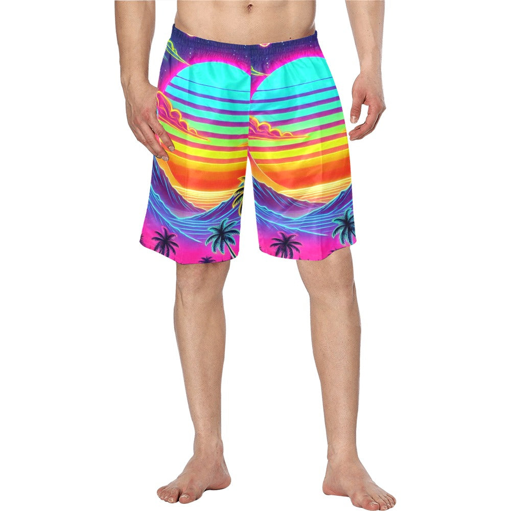 Neon Rainbow Sunset Men's Swim Trunk