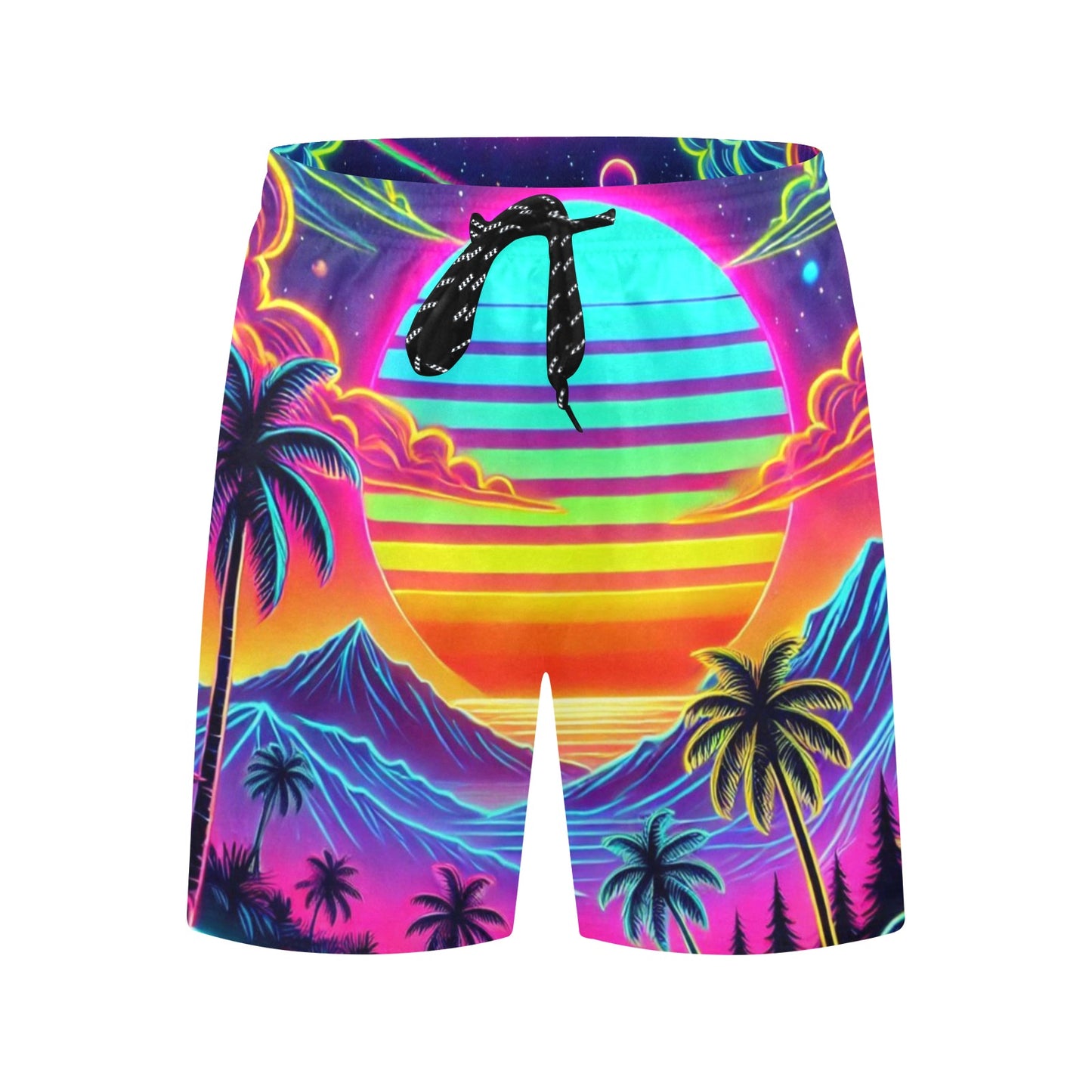 Neon Rainbow Sunset Men's Mid-Length Beach Shorts