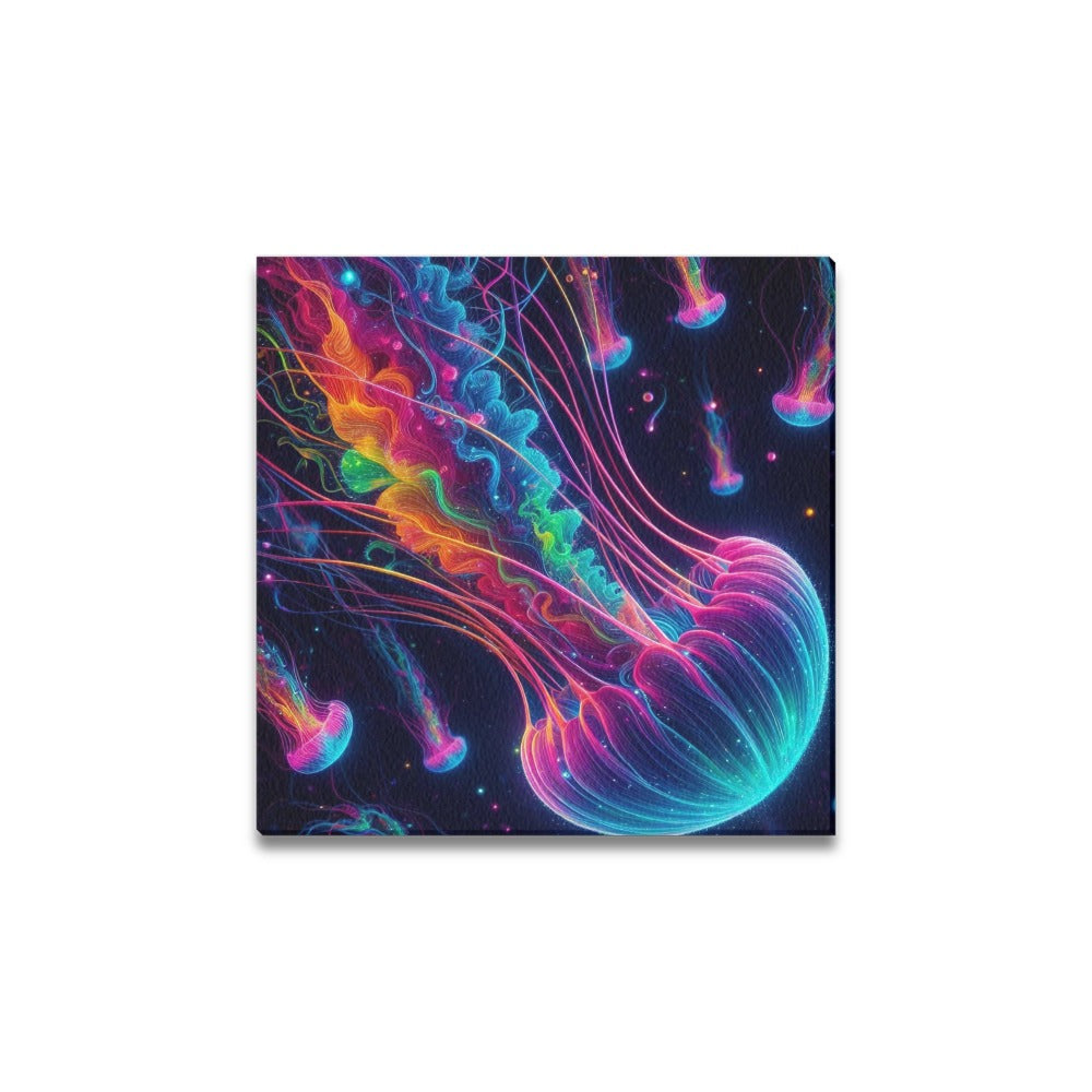 Neon Rainbow Jellyfish Framed Canvas Print 12"x12"