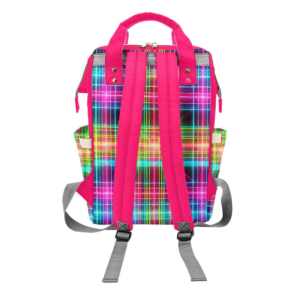 Neon Rainbow Plaid Multi-Function Backpack