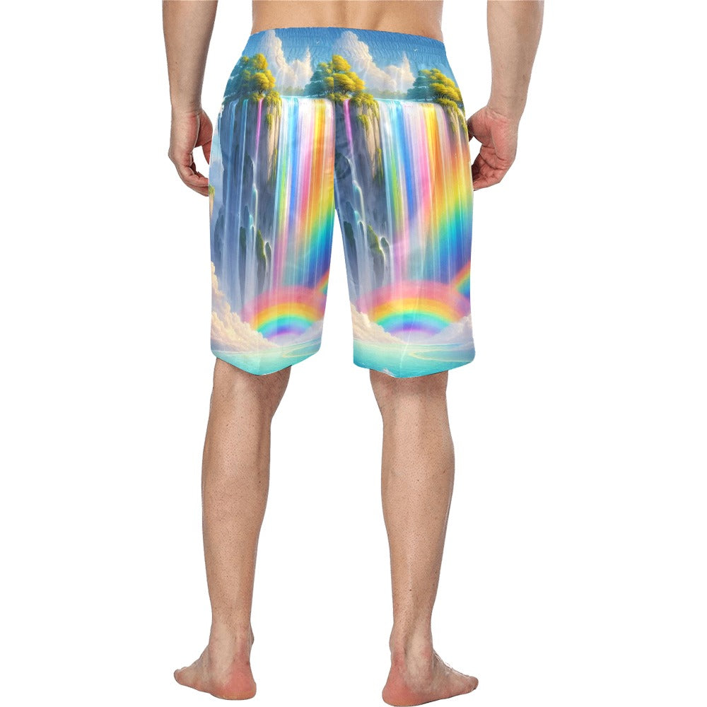 Neon Rainbow Waterfall Men's Swim Trunk