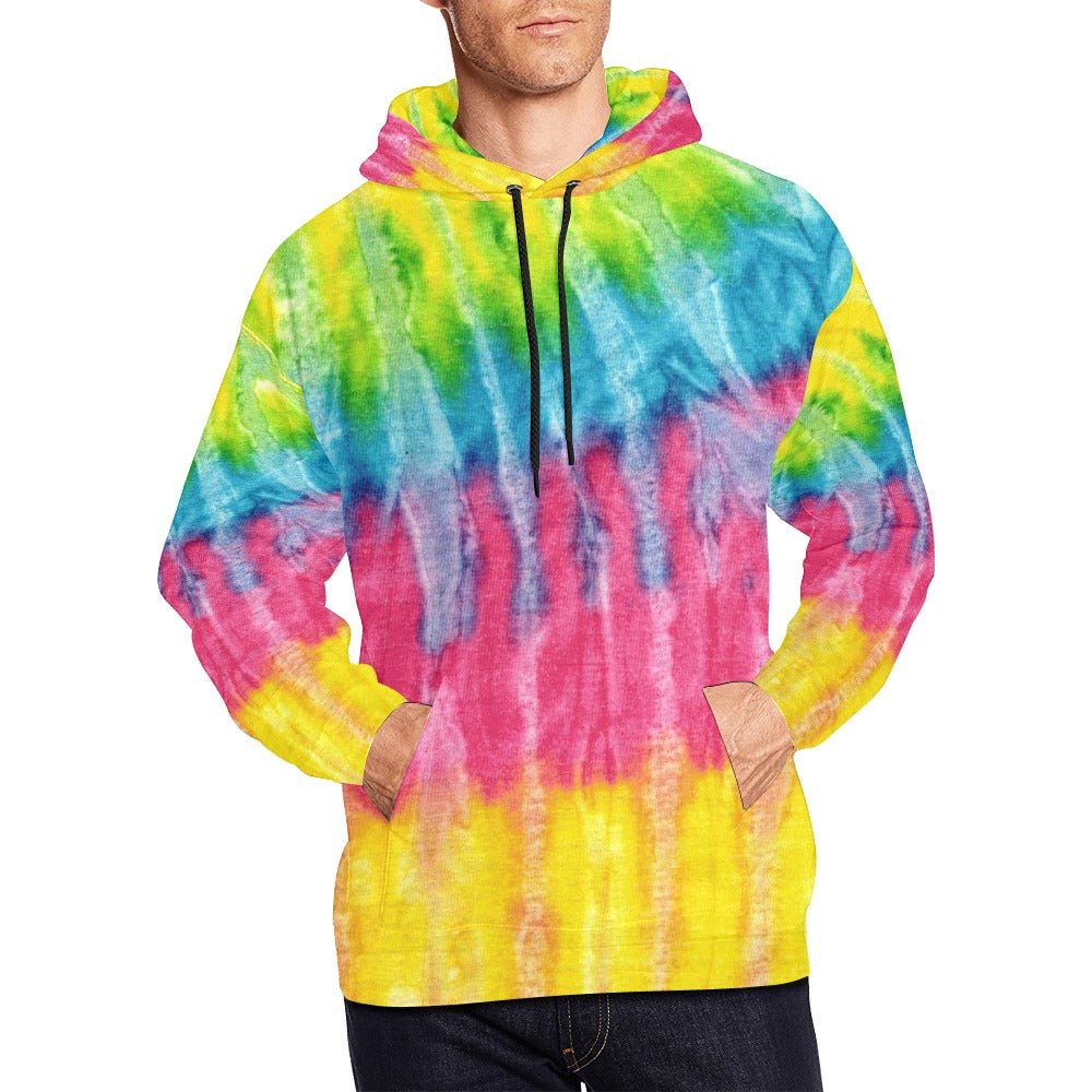 Neon Rainbow Tie-Dye Men's All Over Print Hoodie