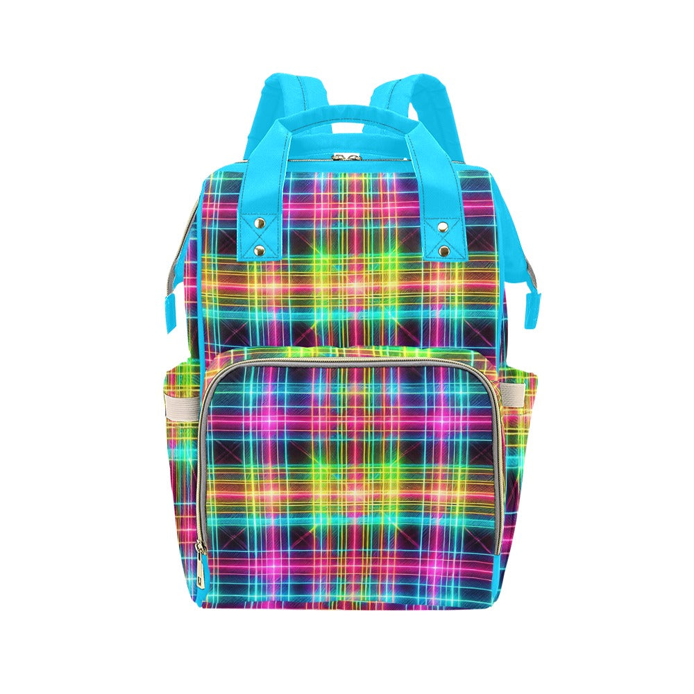 Neon Rainbow Plaid Multi-Function Backpack