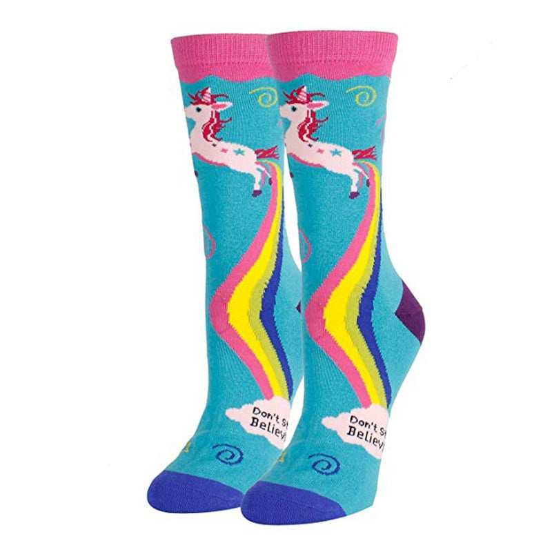 Unicorn Rainbow Printed Leisure Socks for Autumn & Winter