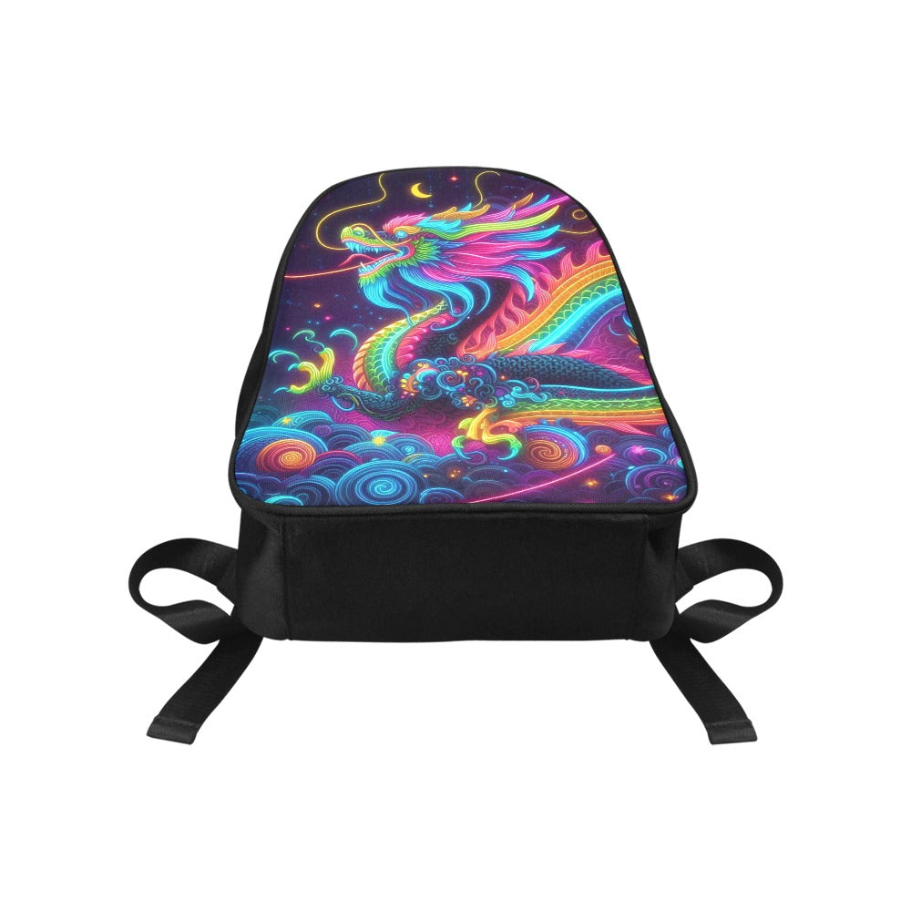 Neon Rainbow Dragon Canvas Backpack