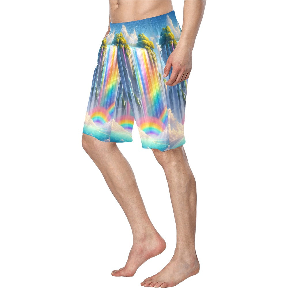 Neon Rainbow Waterfall Men's Swim Trunk