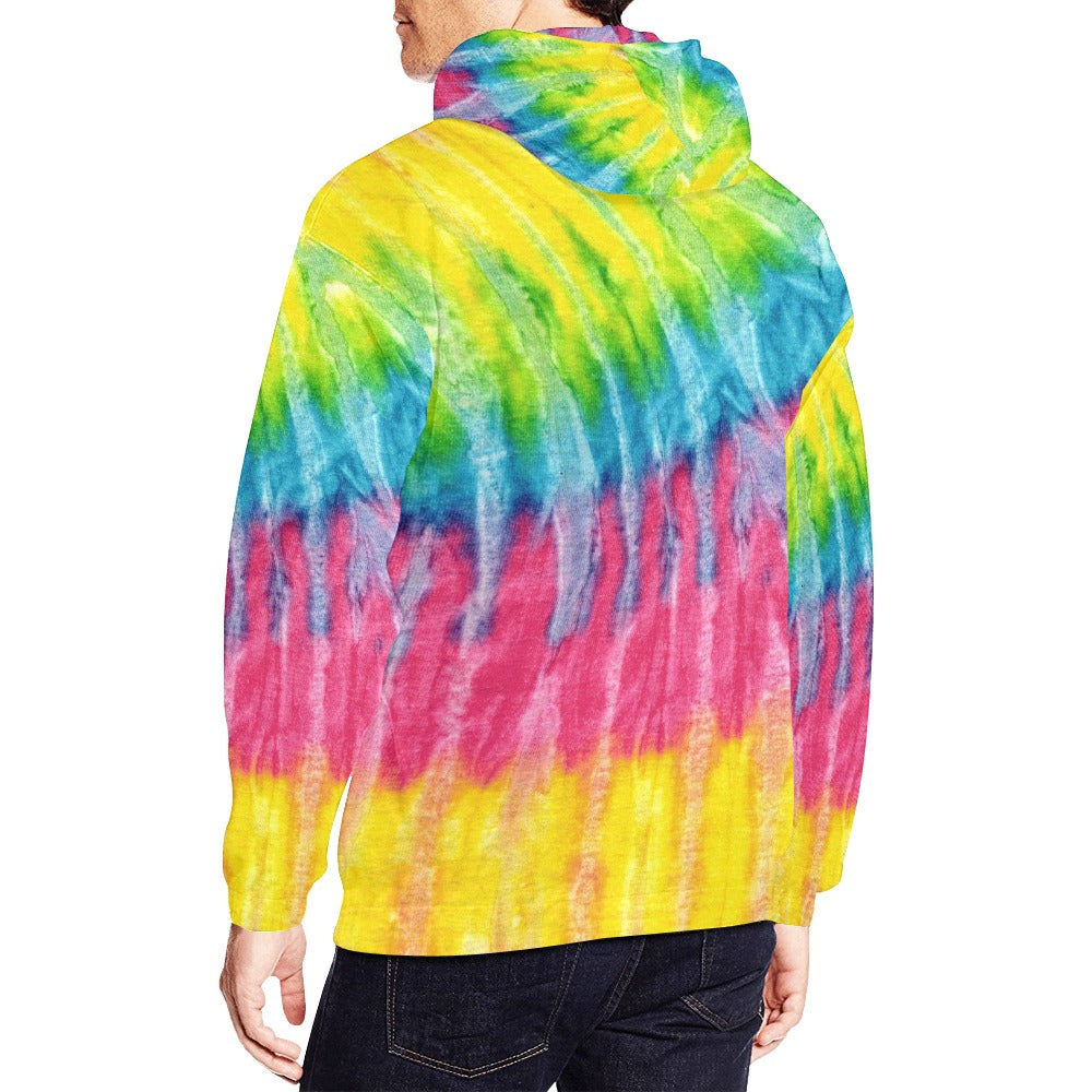 Neon Rainbow Tie-Dye Men's All Over Print Hoodie