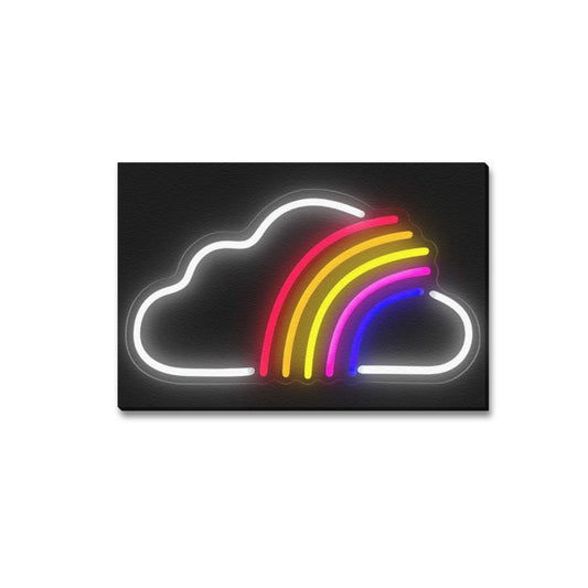 Neon Rainbow Cloud Framed Canvas Print - 18x12 inch