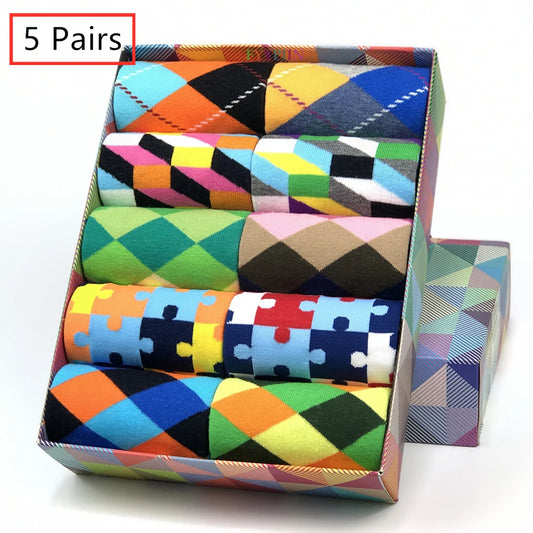 5 Pairs Colorful Patterned Funny Crew Dress Socks for Men