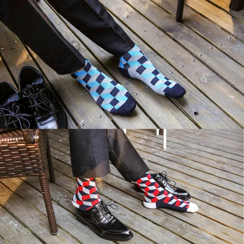 5 Pairs Colorful Patterned Funny Crew Dress Socks for Men