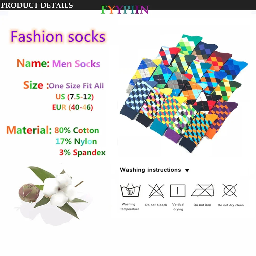 5 Pairs Colorful Patterned Funny Crew Dress Socks for Men