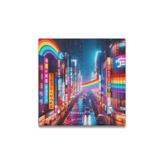 Neon Rainbow Downtown Tokyo Canvas Print 12"x12"