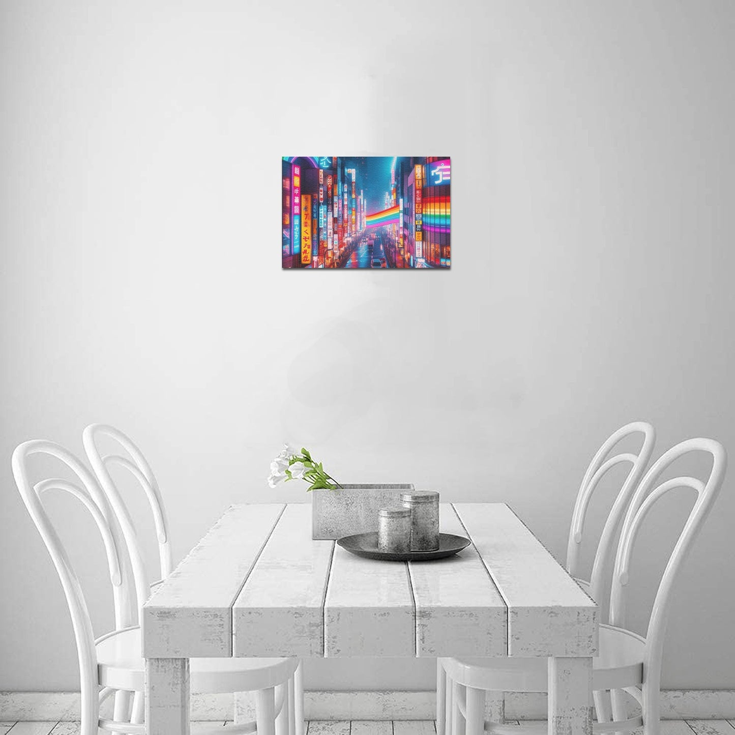 Neon Rainbow Tokyo Framed Canvas Print 12" x 8"