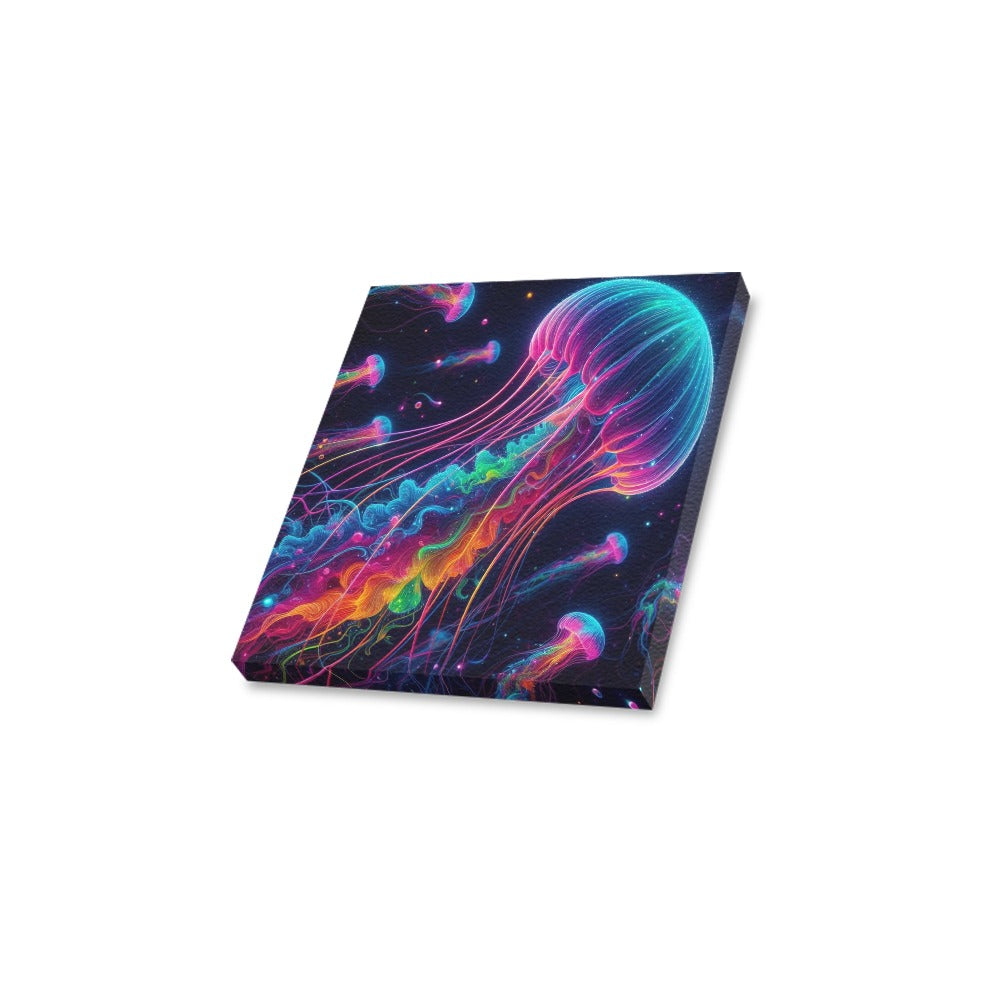 Neon Rainbow Jellyfish Framed Canvas Print 12"x12"