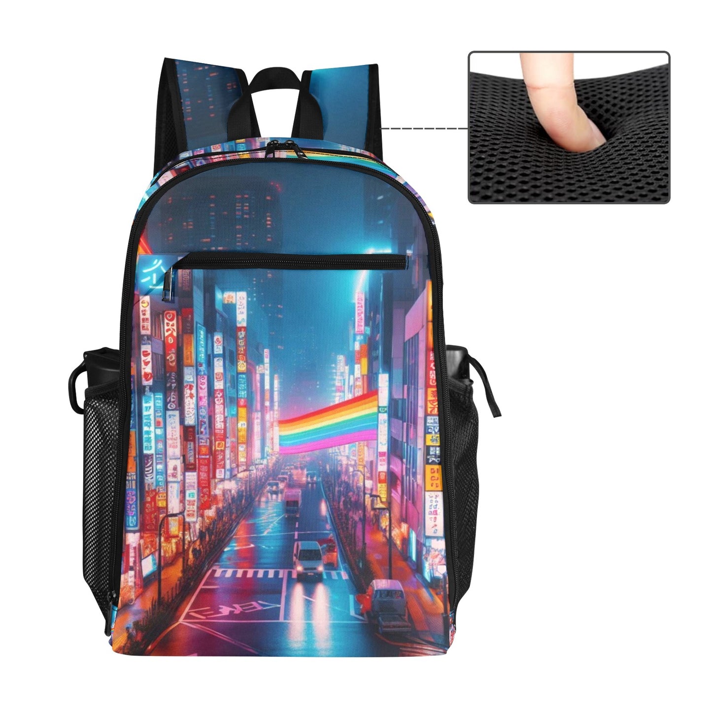 Neon Rainbow Downtown Tokyo All Over Print Sports Backpack