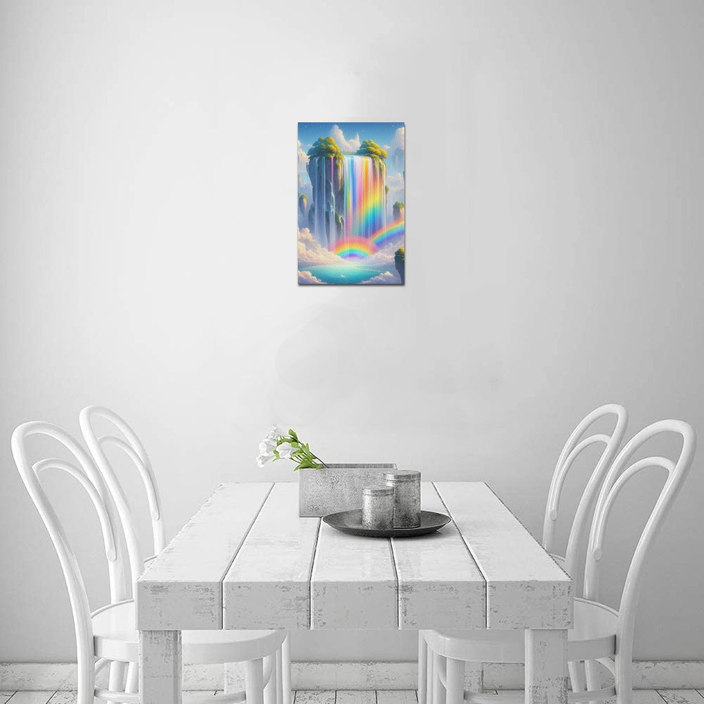 Neon Rainbow Waterfall Framed Canvas Print 8"x12"