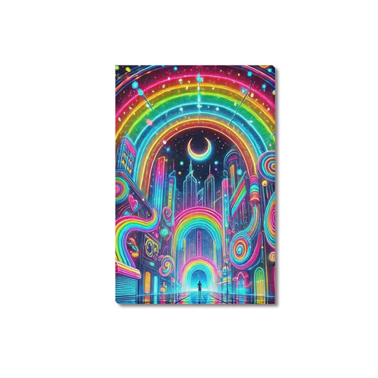 Neon Rainbow Cityscape Framed Canvas Print 12x18