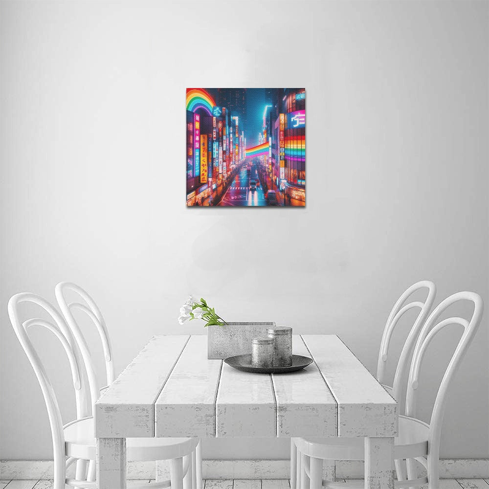 Neon Rainbow Downtown Tokyo Canvas Print 12"x12"