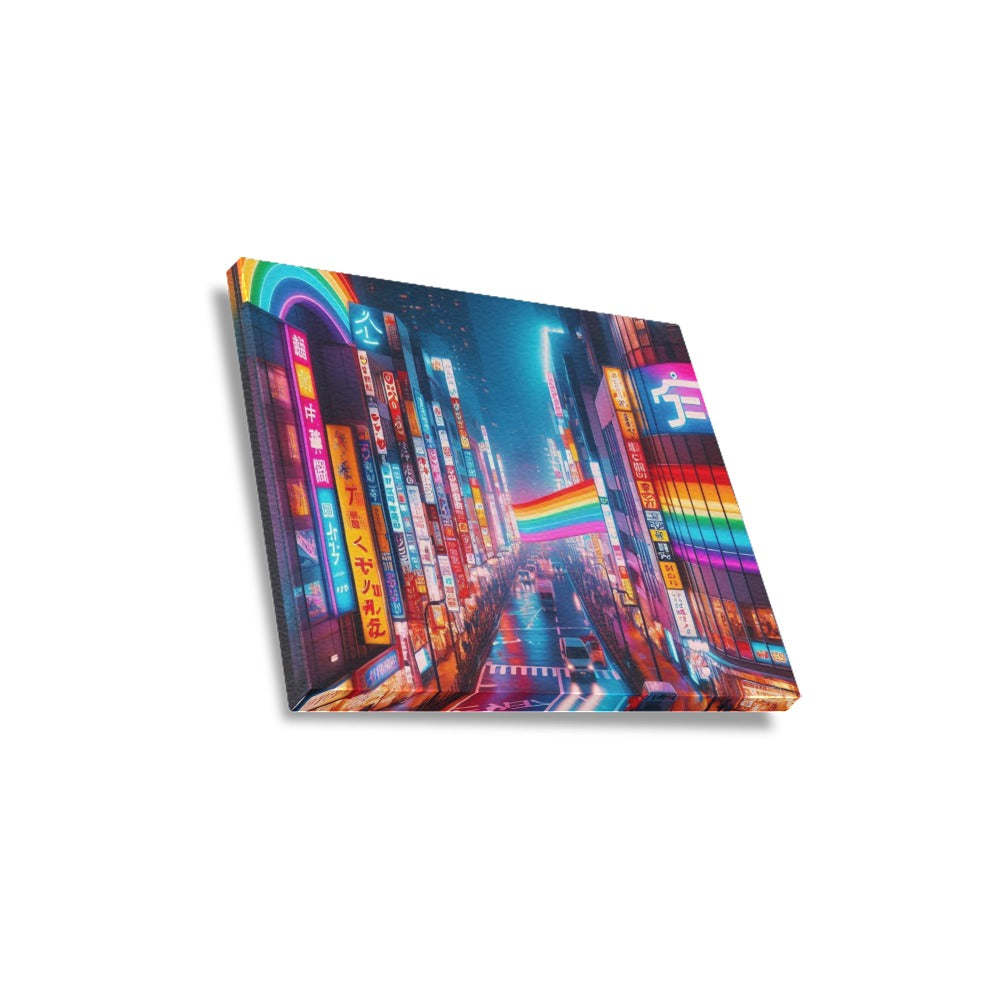 Neon Rainbow Downtown Tokyo Japan Framed Canvas Print