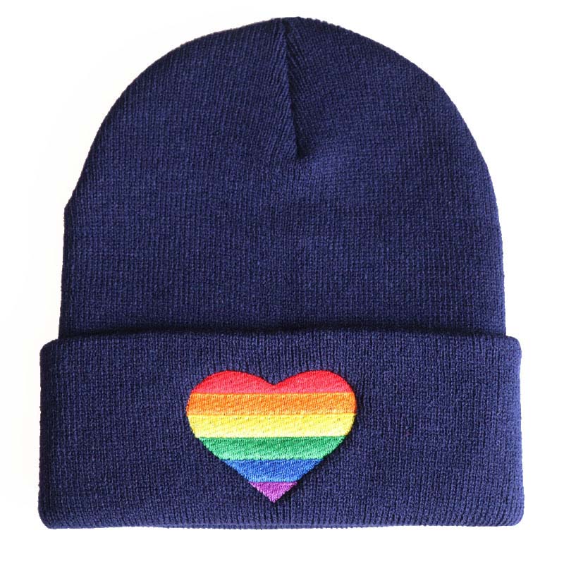 LGBT Rainbow Heart Chenille Beanie Hat for Men & Women