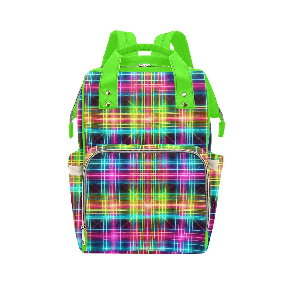 Neon Rainbow Plaid Multi-Function Backpack