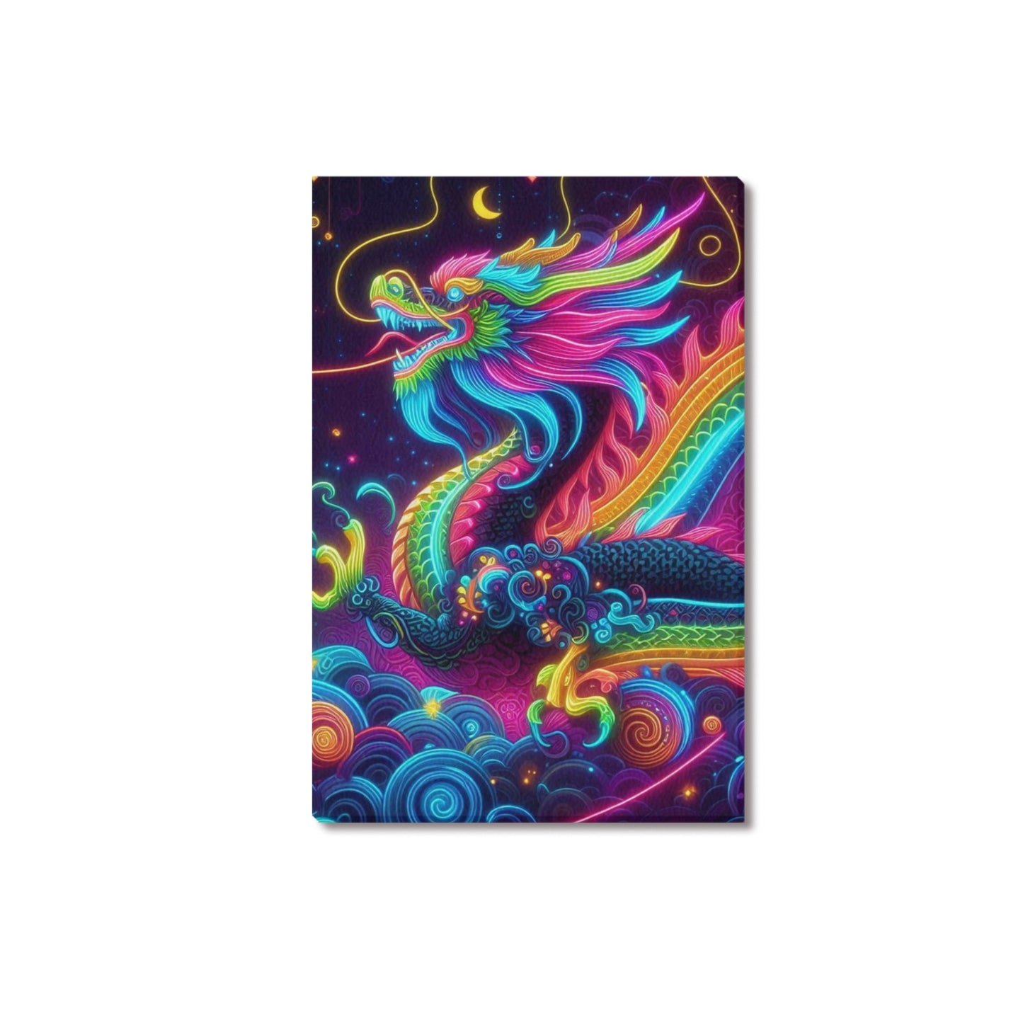 Neon Rainbow Dragon Framed Canvas Print - 12x18 inch