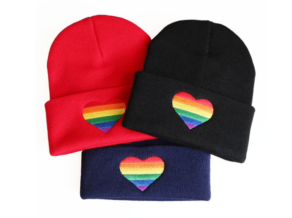 LGBT Rainbow Heart Chenille Beanie Hat for Men & Women