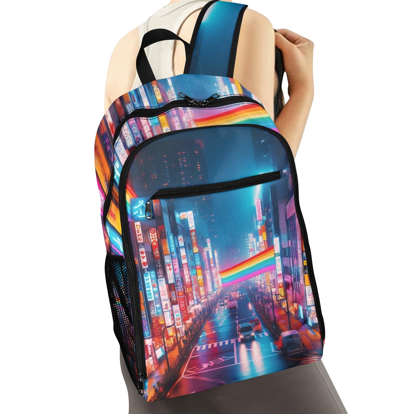 Neon Rainbow Downtown Tokyo All Over Print Sports Backpack