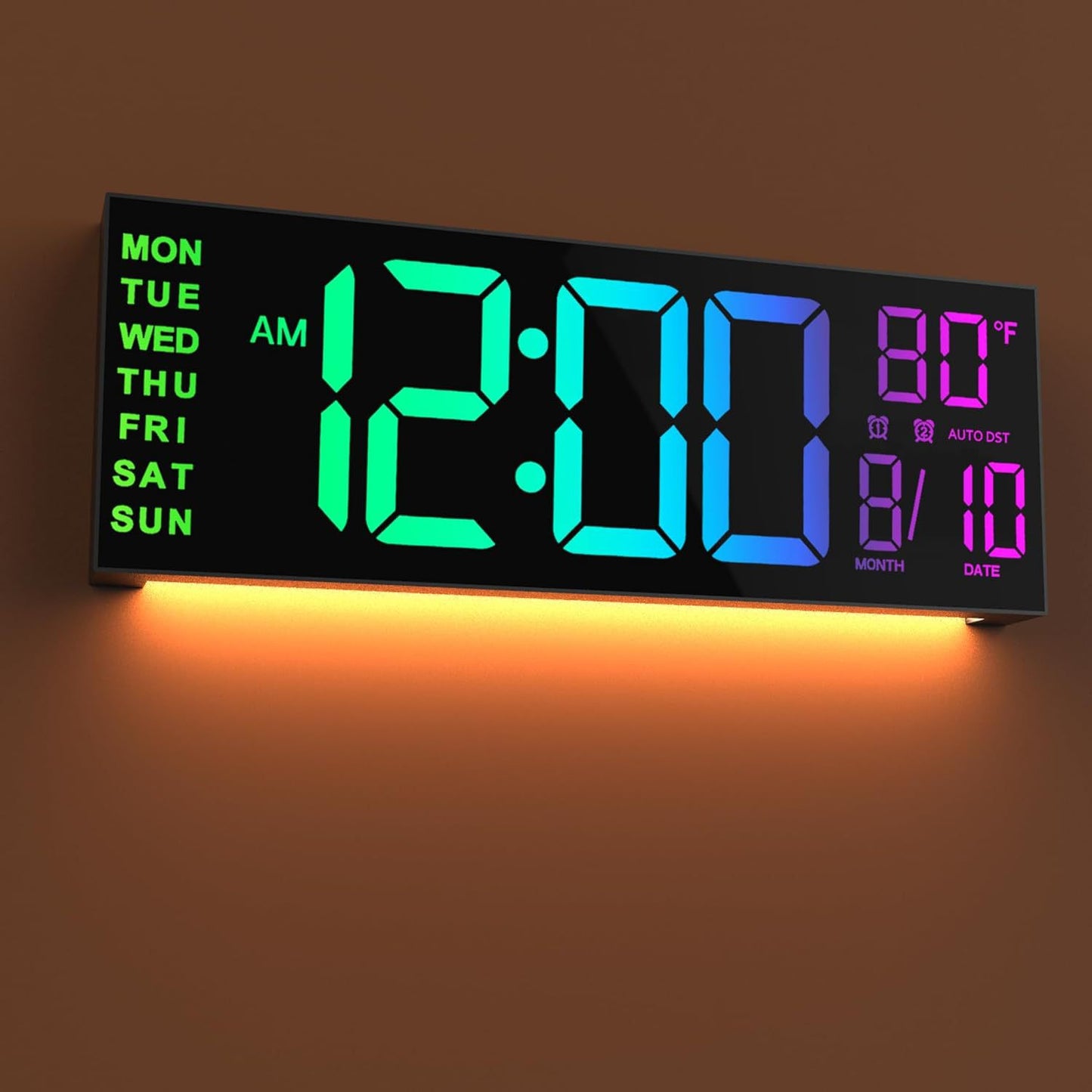 Rainbow Large Digital Wall Clock with Remote Control