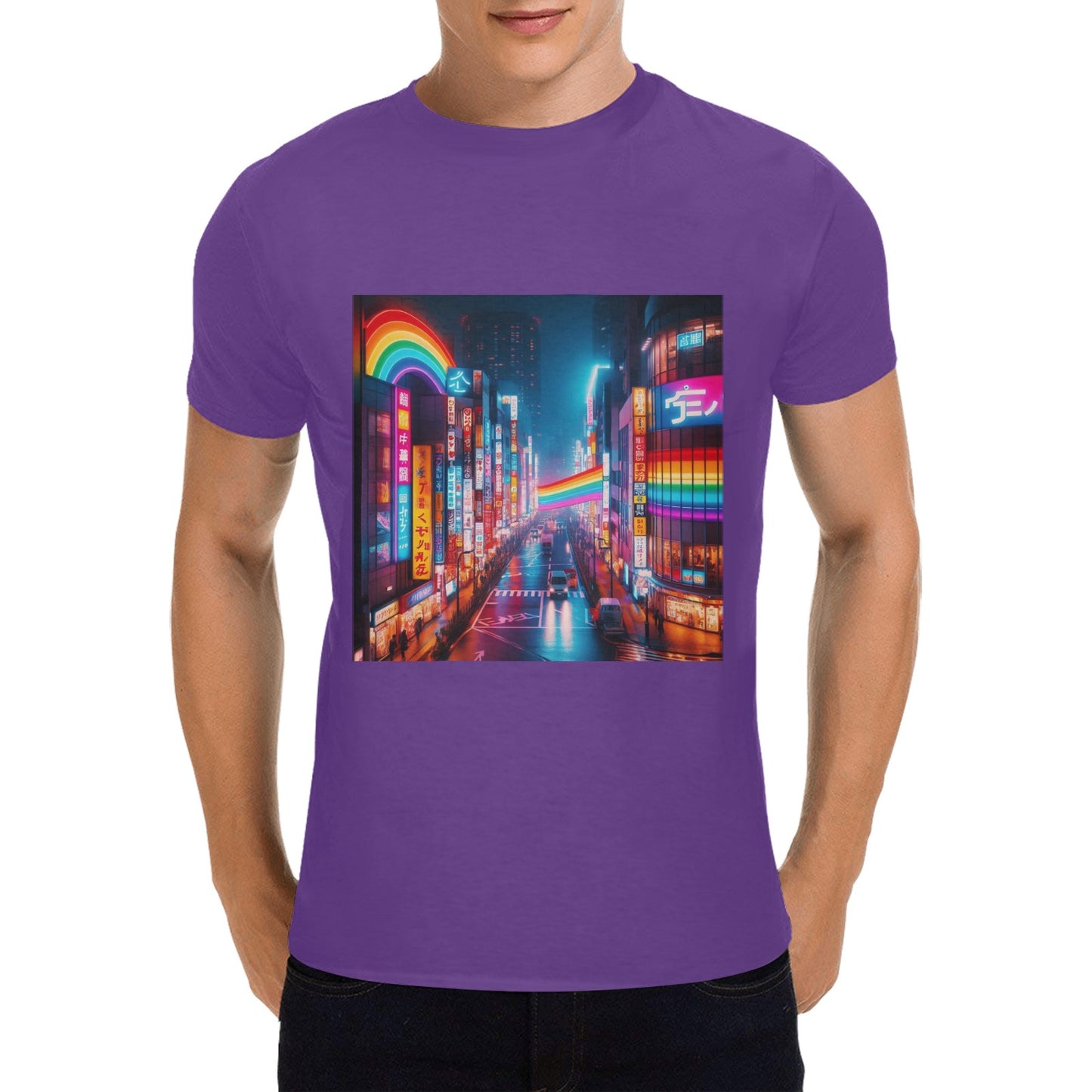 Neon Rainbow Downtown Tokyo Japan Men's T-Shirt